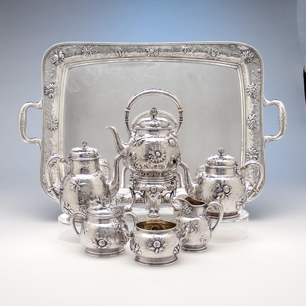 Gorham Rare Antique Sterling Silver 'Japanese' Coffee Service chased by Subero Yamamoto, Providence, RI, 1906