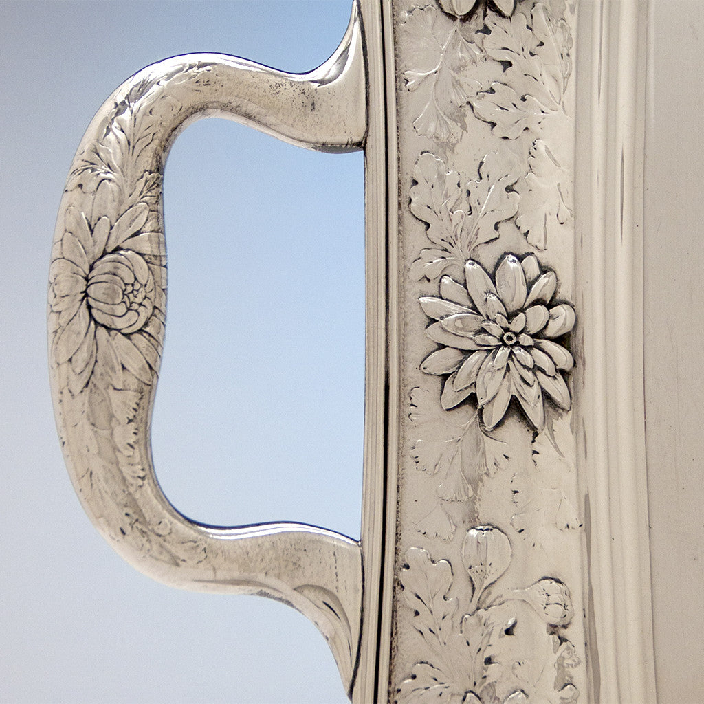 Tray details of Gorham Rare Antique Sterling Silver &#39;Japanese&#39; Coffee Service chased by Subero Yamamoto, Providence, RI, 1906