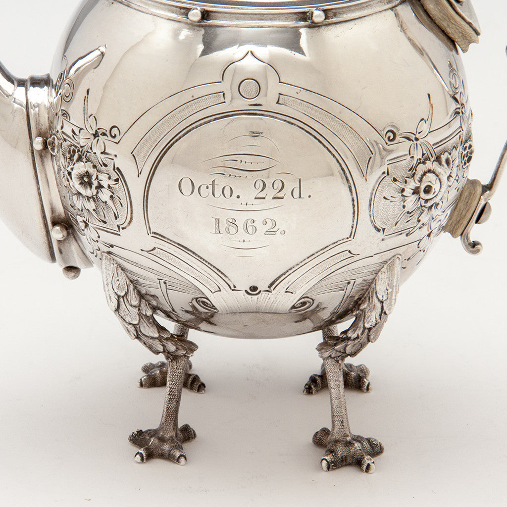 Inscription on Gorham &#39;Chicken-leg&#39; or &#39;Mary Todd Lincoln&#39; Antique Coin Silver Tête-à-Tête Tea Set, Providence, RI, 1862