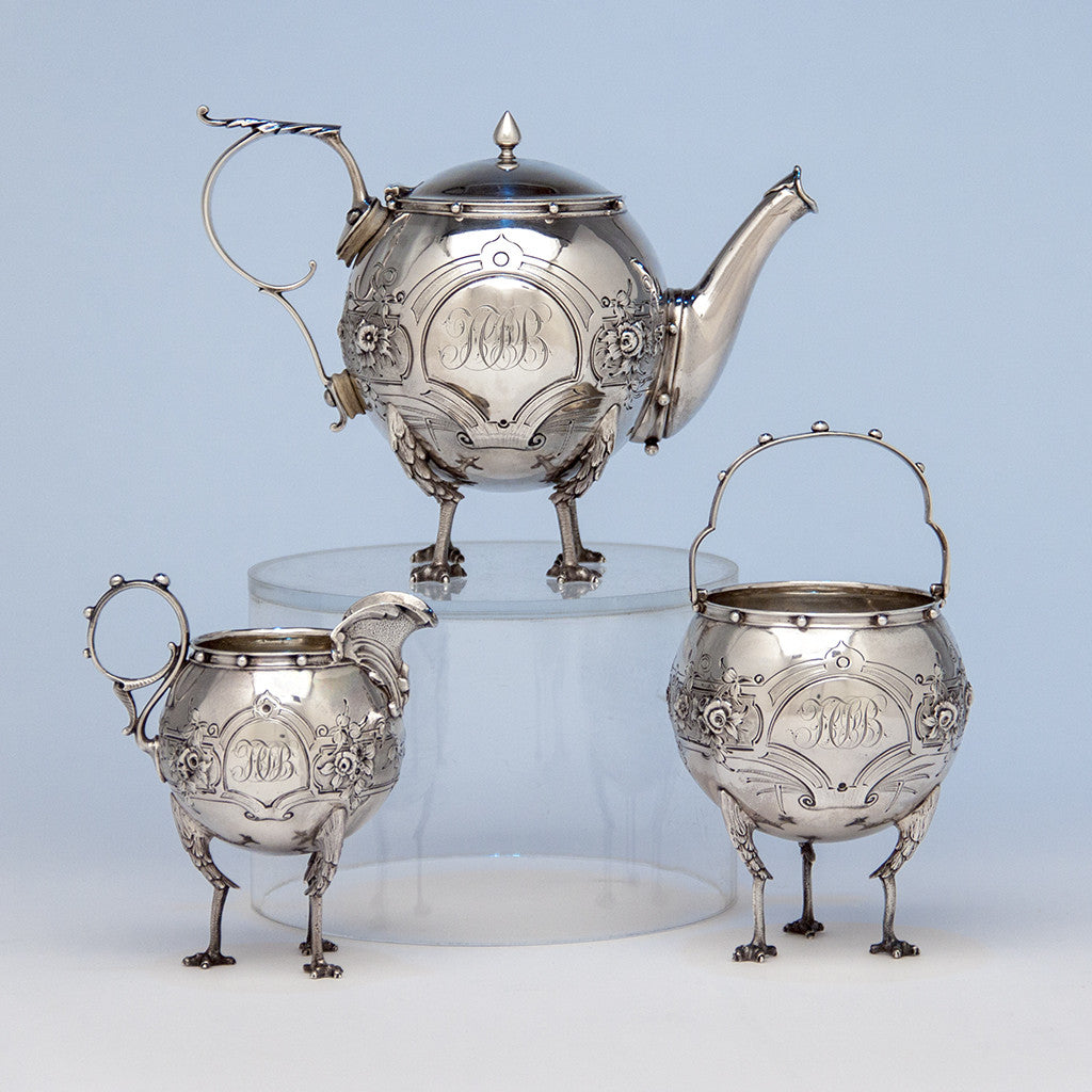Gorham 'Chicken-leg' or 'Mary Todd Lincoln' Antique Coin Silver Tête-à-Tête Tea Set, Providence, RI, 1862