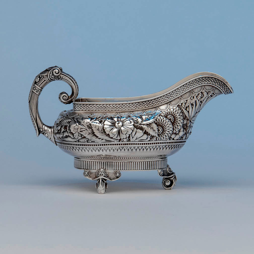 Gorham Antique Sterling Silver Aesthetic Movement Sauce Boat, Providence, RI, 1886