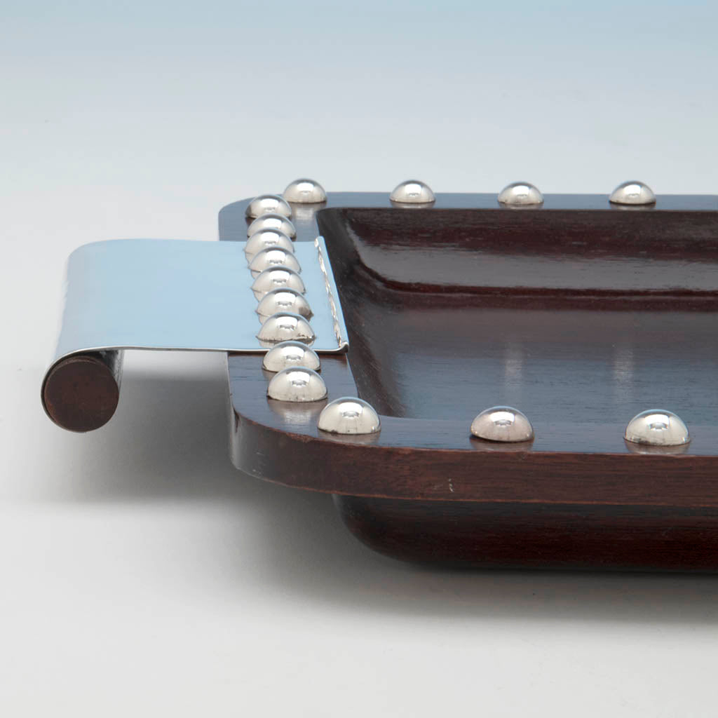 Handle to Puiforcat Art Deco Mahogany and Sterling Silver Tray, Mexico, 1942-45
