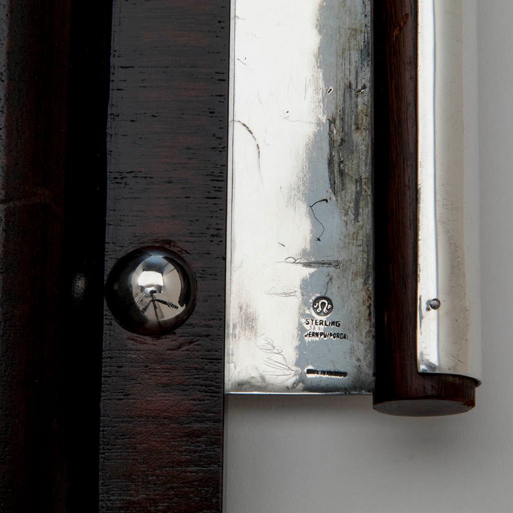 Marks on Puiforcat Art Deco Mahogany and Sterling Silver Tray, Mexico, 1942-45