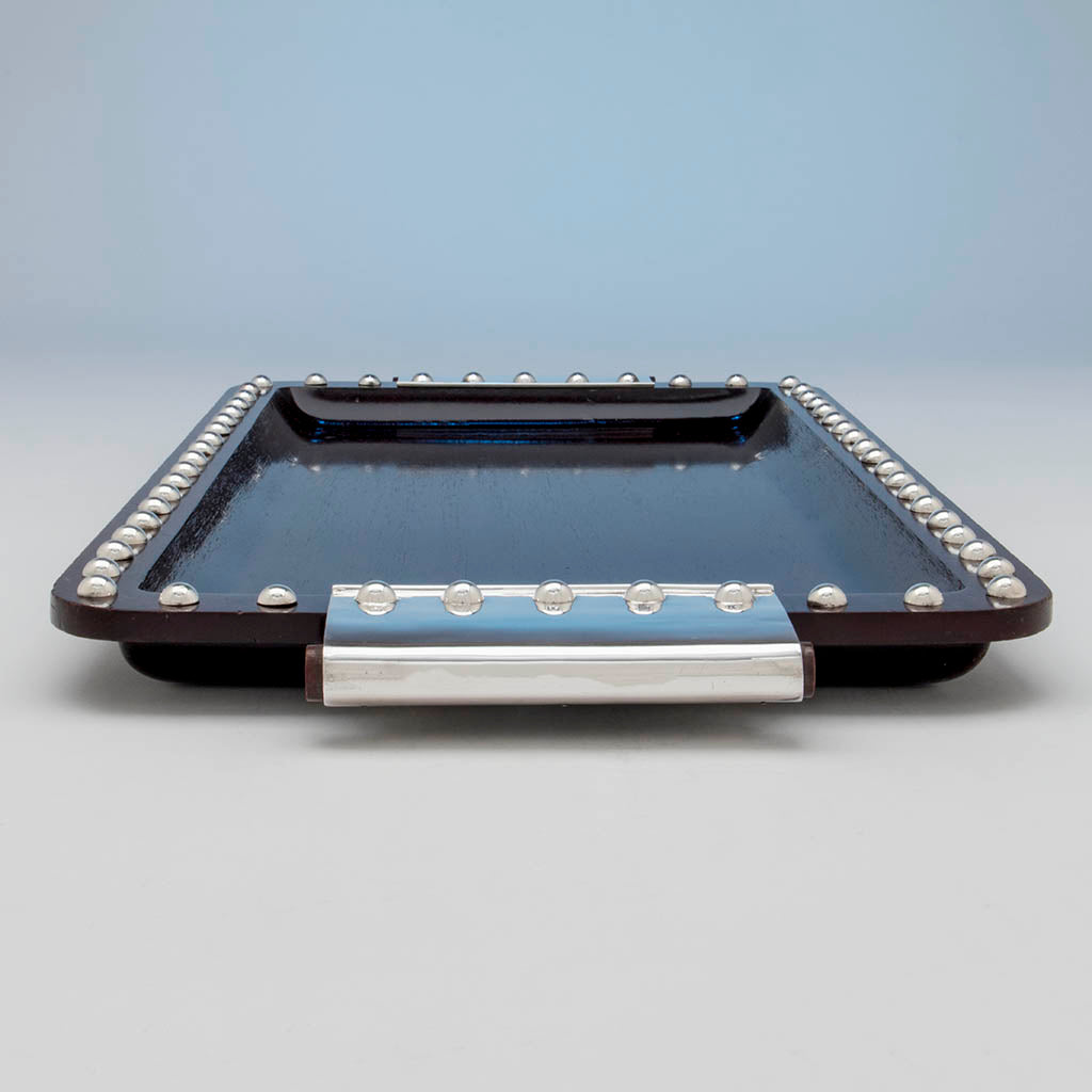 Rare Puiforcat Art Deco Mahogany and Sterling Silver Tray, Mexico, 1942-45