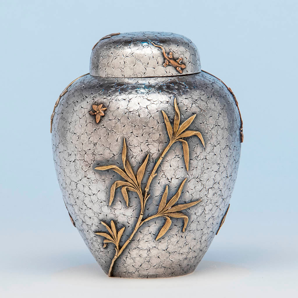 Dominick & Haff Antique Sterling Silver and Mixed Metal Tea Caddy, NYC, 1880