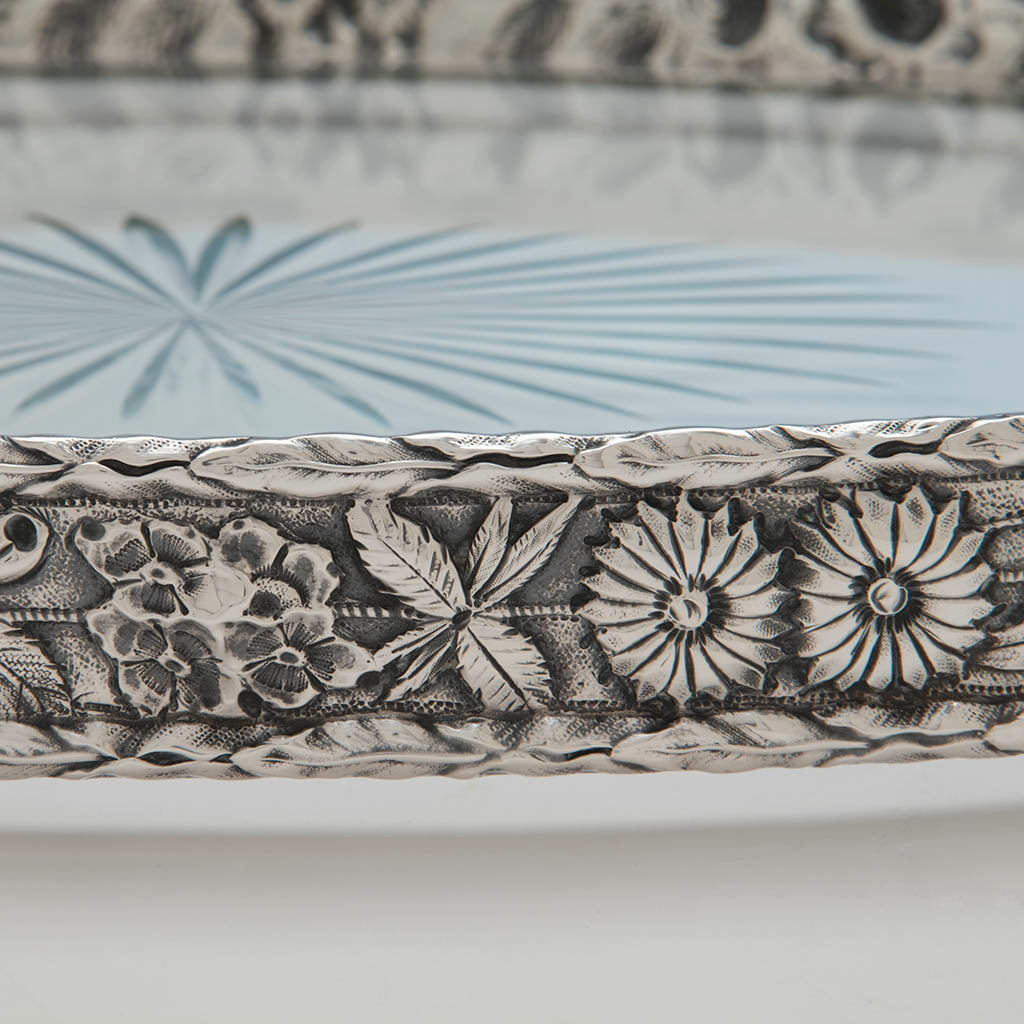 Detail of S. Kirk &amp; Son, Co Antique Sterling Silver &amp; Glass Tray, Baltimore, 1891- c. 1905