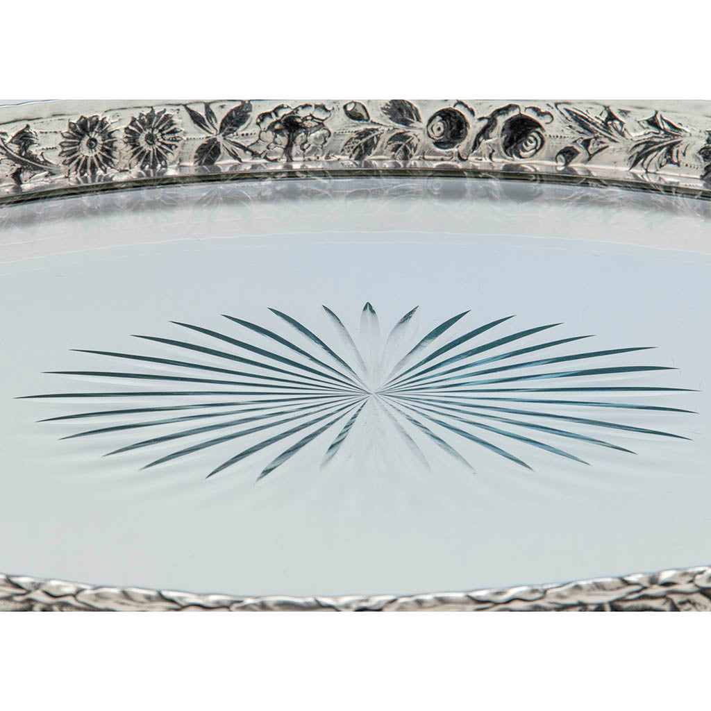 Cut glass to S. Kirk &amp; Son, Co Antique Sterling Silver &amp; Glass Tray, Baltimore, 1891- c. 1905