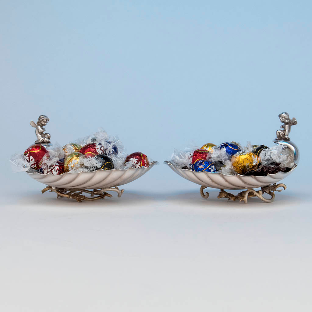 Gorham Antique Sterling Silver Pair of Figural Candy Dishes, Providence, RI, 1876