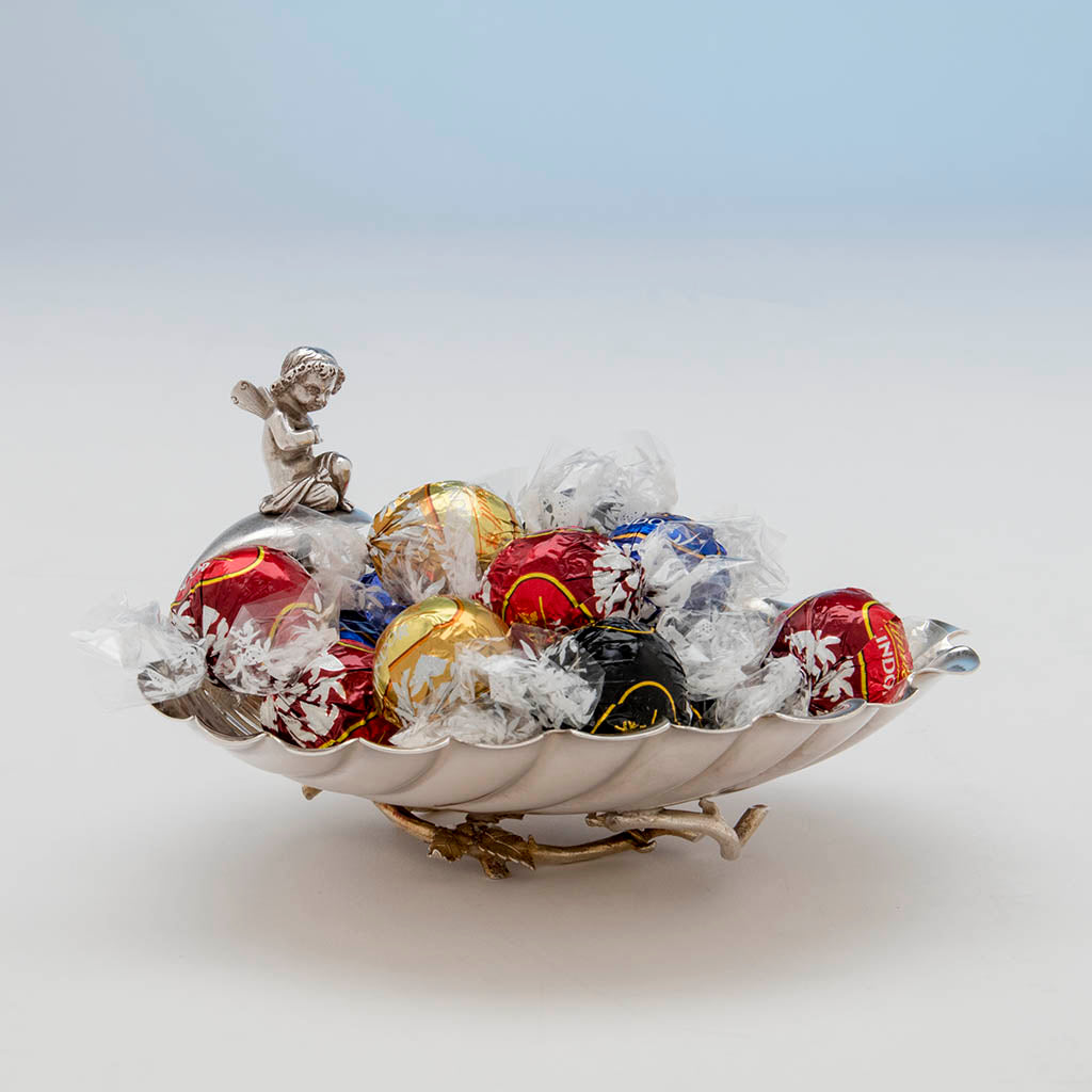 Side of Gorham Antique Sterling Silver Pair of Figural Candy Dishes, Providence, RI, 1876