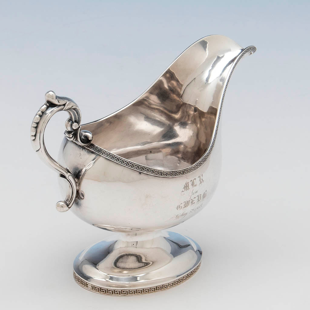 Handle to Francis W. Cooper Antique Coin Silver Gravy Boat, New York City, 1863