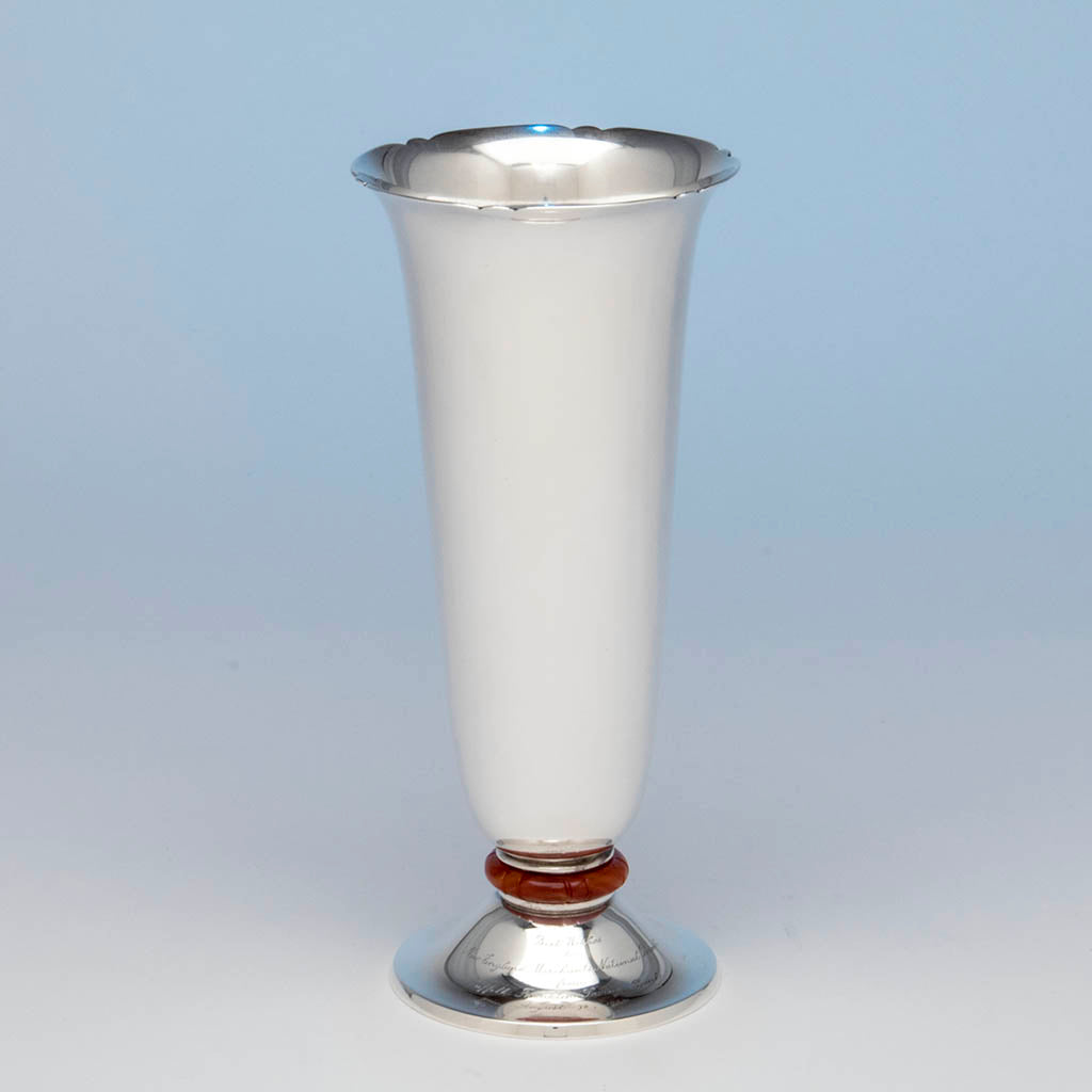 Charter Company Sterling and Agate Art Deco Presentation Vase, Hartford, CT, c. late 1920&#39;s