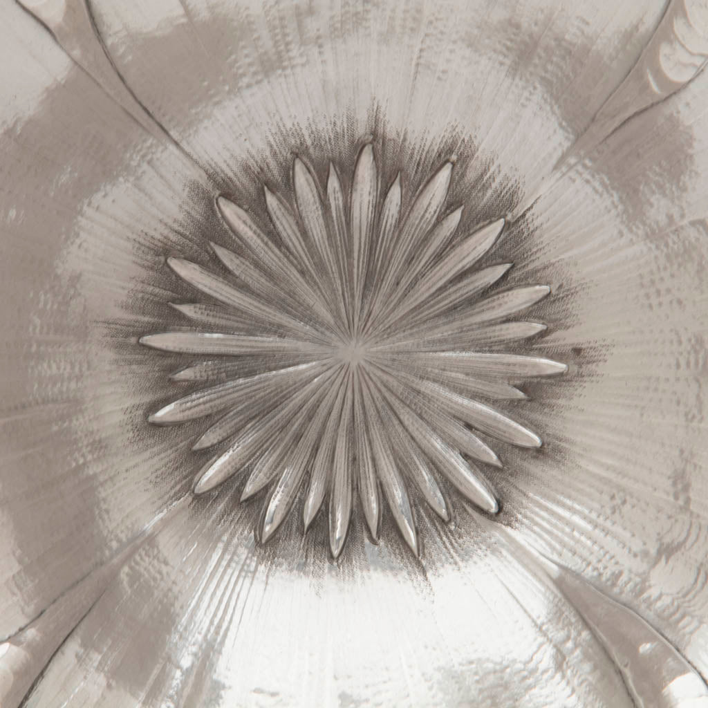 Closeup of Clemens Friedell Arts &amp; Crafts Sterling Silver Poppy Centerpiece Bowl, Pasadena, CA, c. 1920