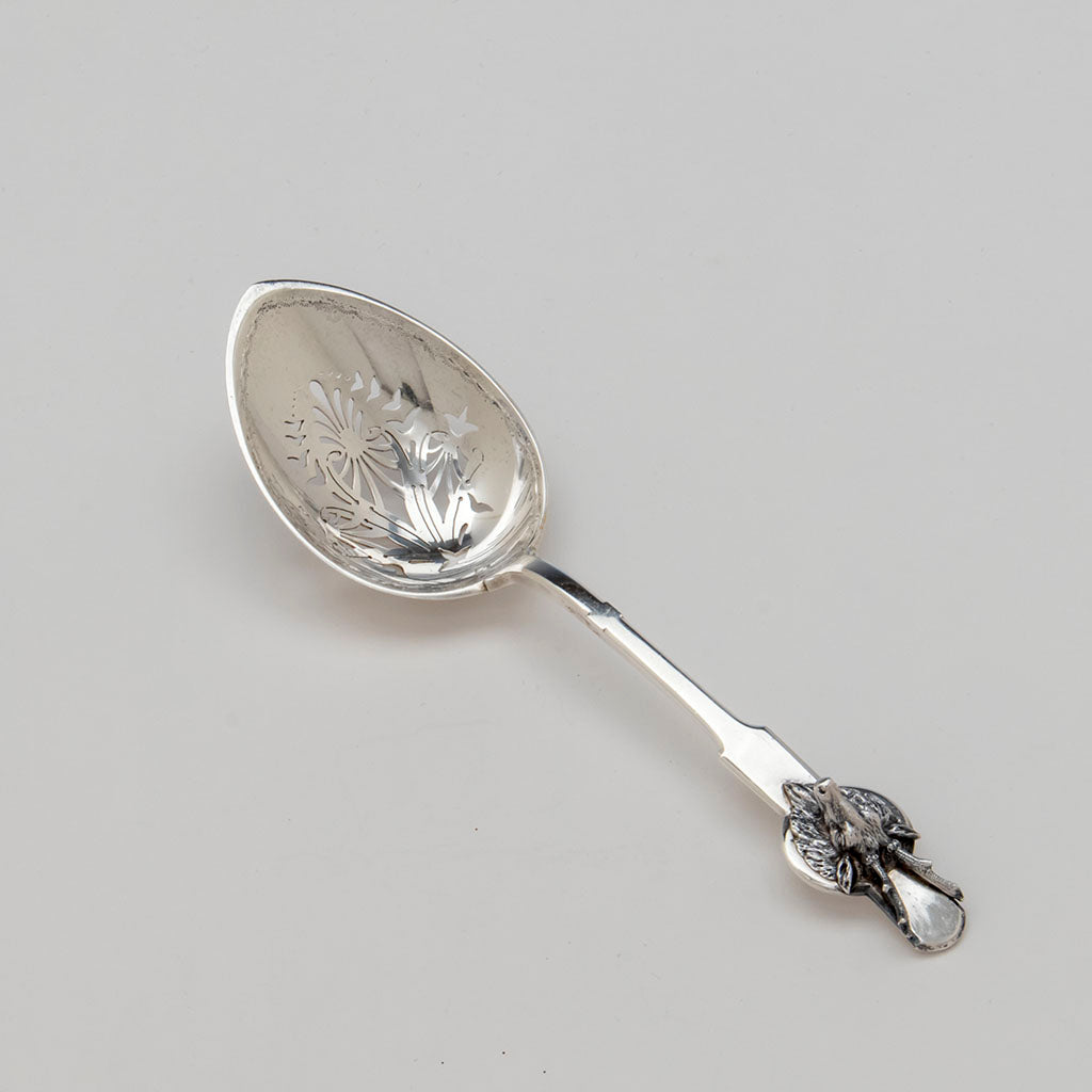 Gorham 'Saxon Stag' Coin Silver Ice Serving Spoon, Providence, RI, c. 1855-67