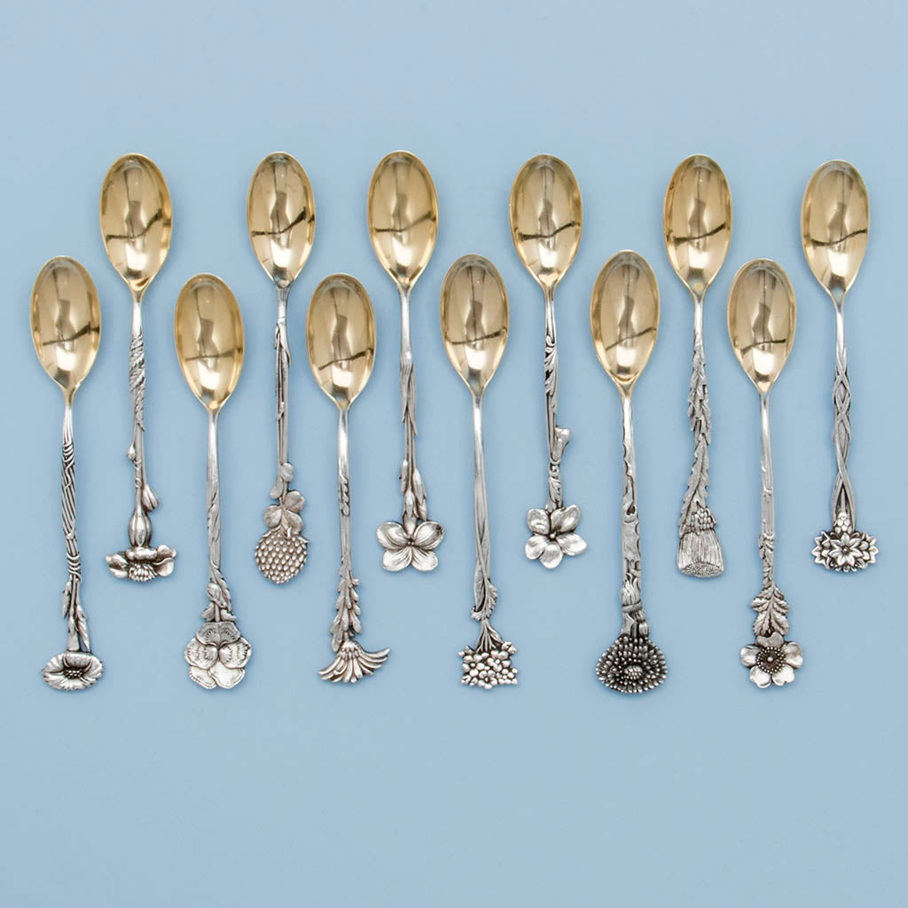 Tiffany & Co. 'Floral' Sterling Silver Demitasse Spoons - set of 12, c. 1890