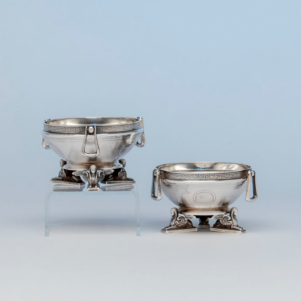 Gorham Pair of Coin Silver Figural Master Salts, Providence, RI, c. 1865