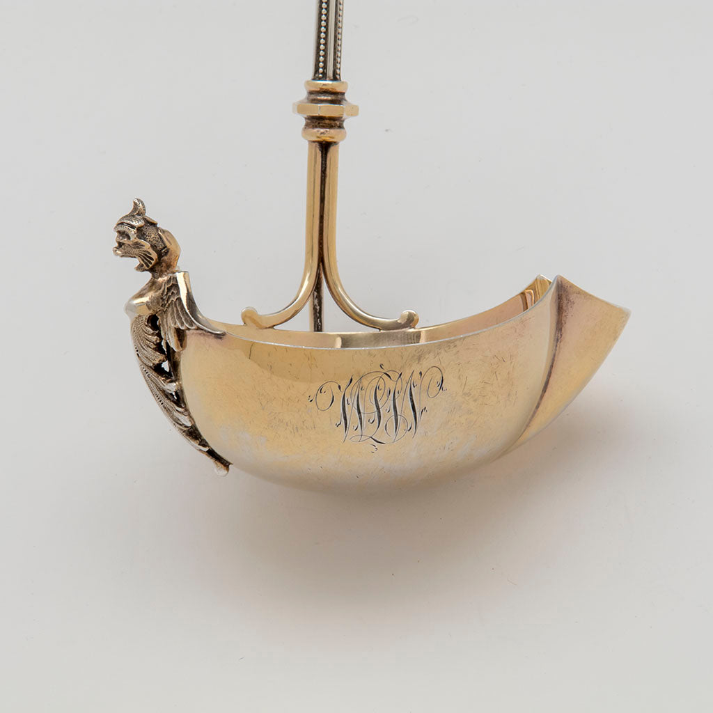 Monogram on George Sharp Antique Coin Silver Figural Punch Ladle, Philadelphia, PA, 1866