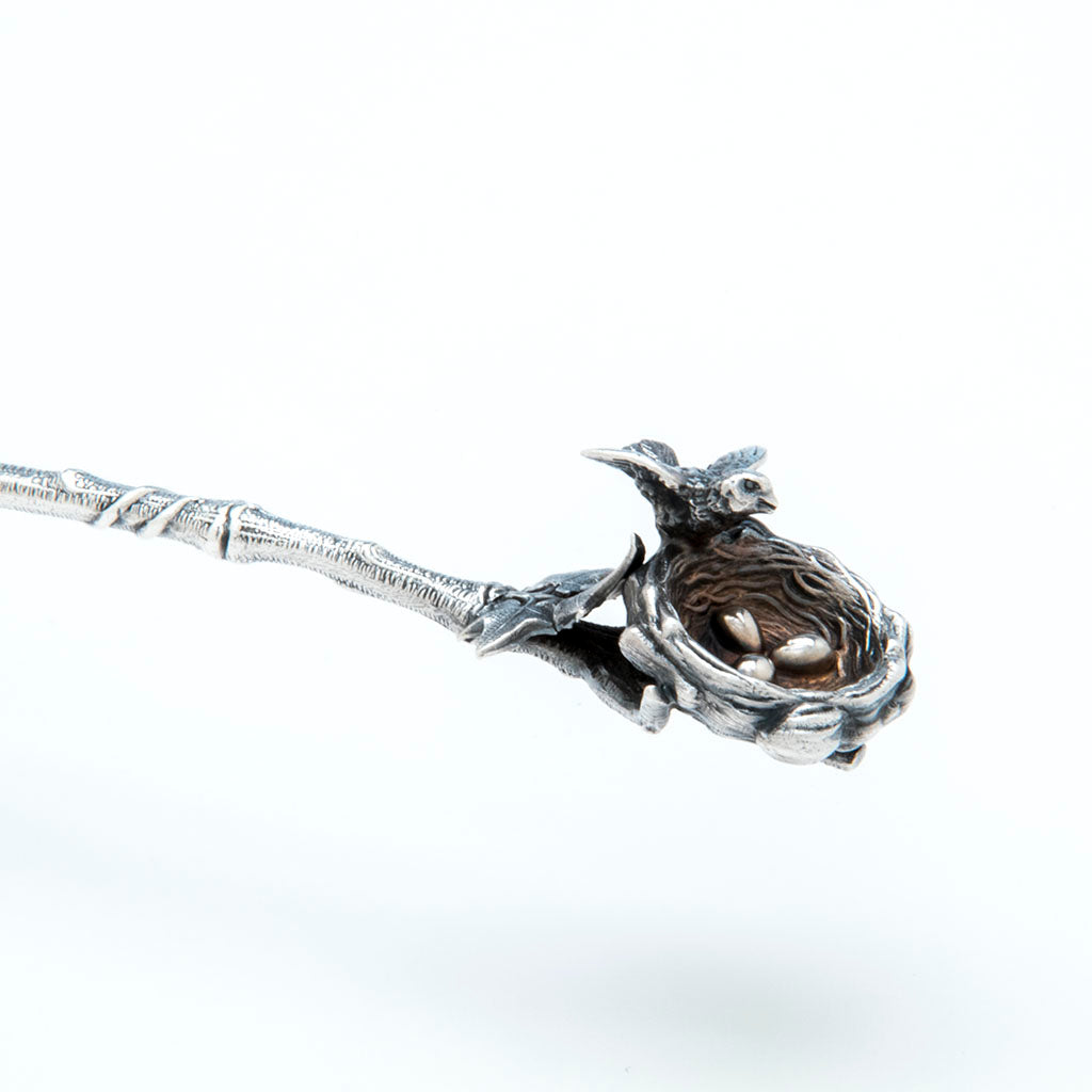 Detail of Gorham &quot;Bird&#39;s Nest&quot; Antique Sterling Silver Pudding Server, Providence, RI, c. 1870
