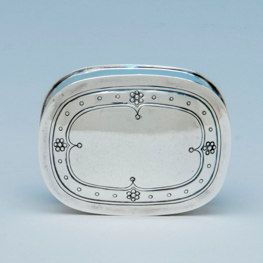 Cover to Arthur Stone Sterling Silver Arts &amp; Crafts Pill Box, Gardner, MA, c. 1910