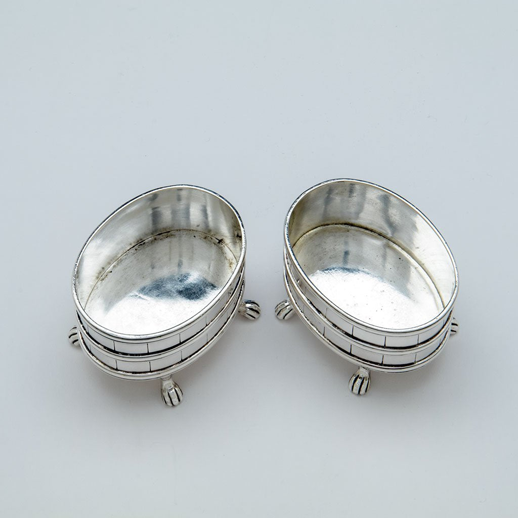 Interior view of Peter Mood Barrell Form Silver Salt Cellars, Charleston, SC c 1800