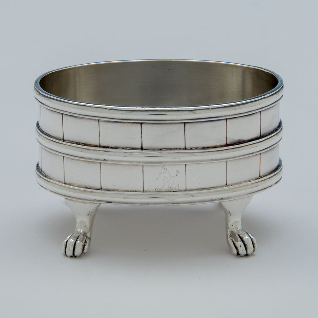 Single Peter Mood Barrell Form Silver Salt Cellars, Charleston, SC c 1800