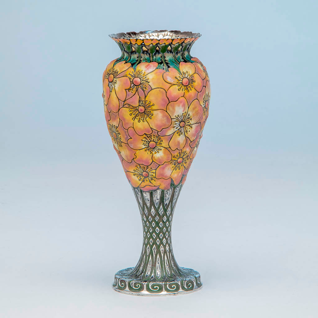 View 4 of Tiffany &amp; Co - The &quot;Moss-Roses&quot; Vase, 1893 Columbian Exhibition Sterling Silver and Enamel Vase, design attributed to John T. Curran, c. 1893
