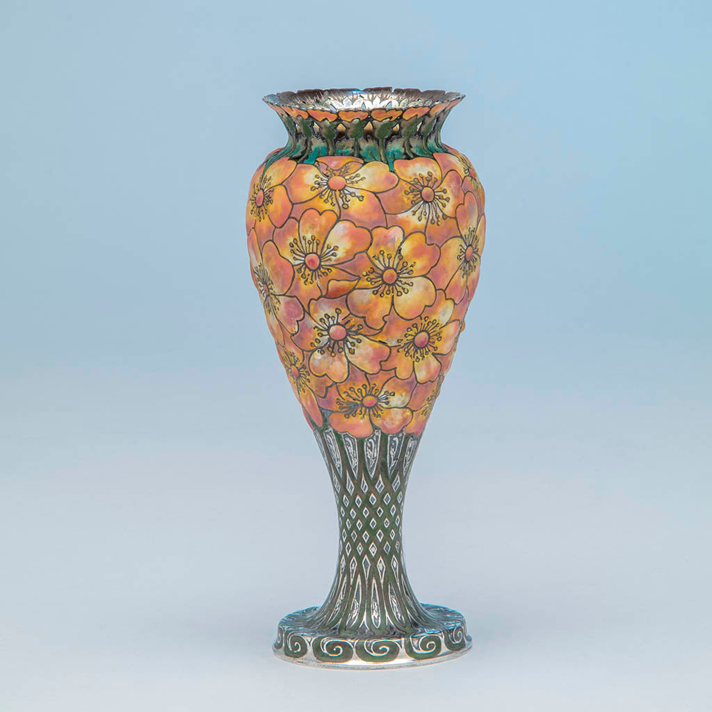 Tiffany & Co - The "Moss-Roses" Vase, 1893 Columbian Exhibition Sterling Silver and Enamel Vase, design attributed to John T. Curran, c. 1893