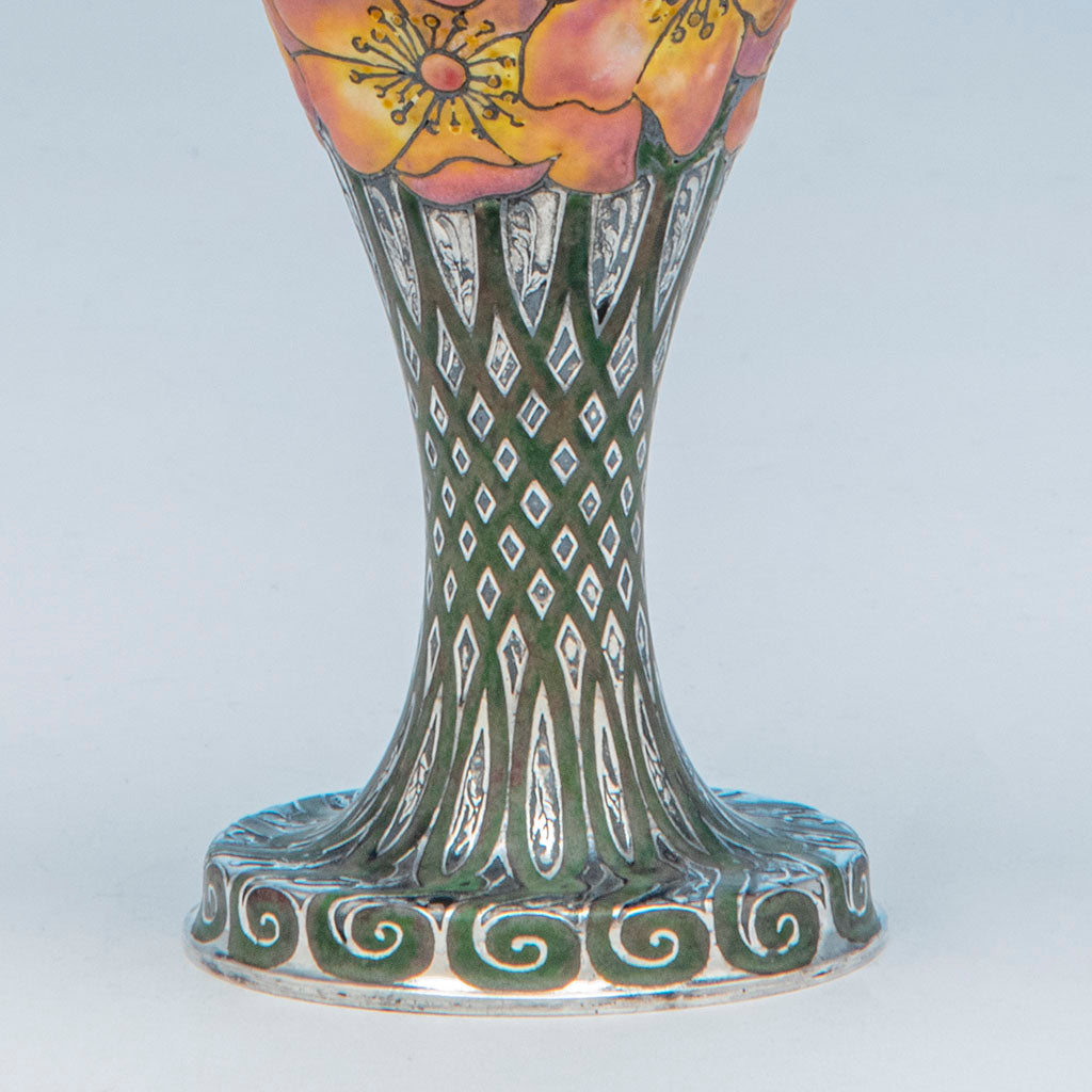 Vase stem of Tiffany &amp; Co - The &quot;Moss-Roses&quot; Vase, 1893 Columbian Exhibition Sterling Silver and Enamel Vase, design attributed to John T. Curran, c. 1893
