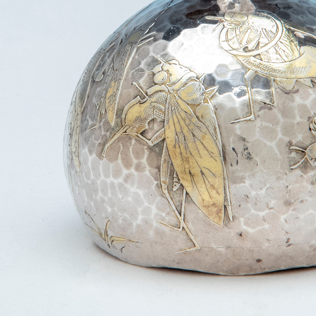 Violin player on Tiffany and Co Aesthetic Movement Sterling &#39;Cricket Band&#39; Table Bell, NYC, c. 1880