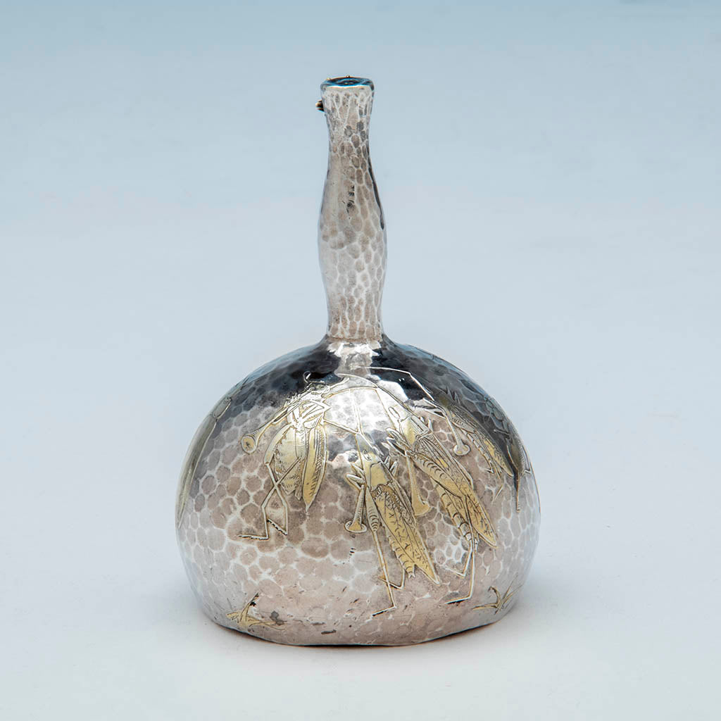 Horn section on Tiffany and Co Aesthetic Movement Sterling &#39;Cricket Band&#39; Table Bell, NYC, c. 1880