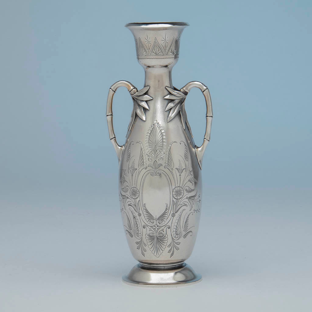 Reverse side of William Gale(attr) Antique Sterling Silver Vase, NYC, NY, c. 1870&#39;s