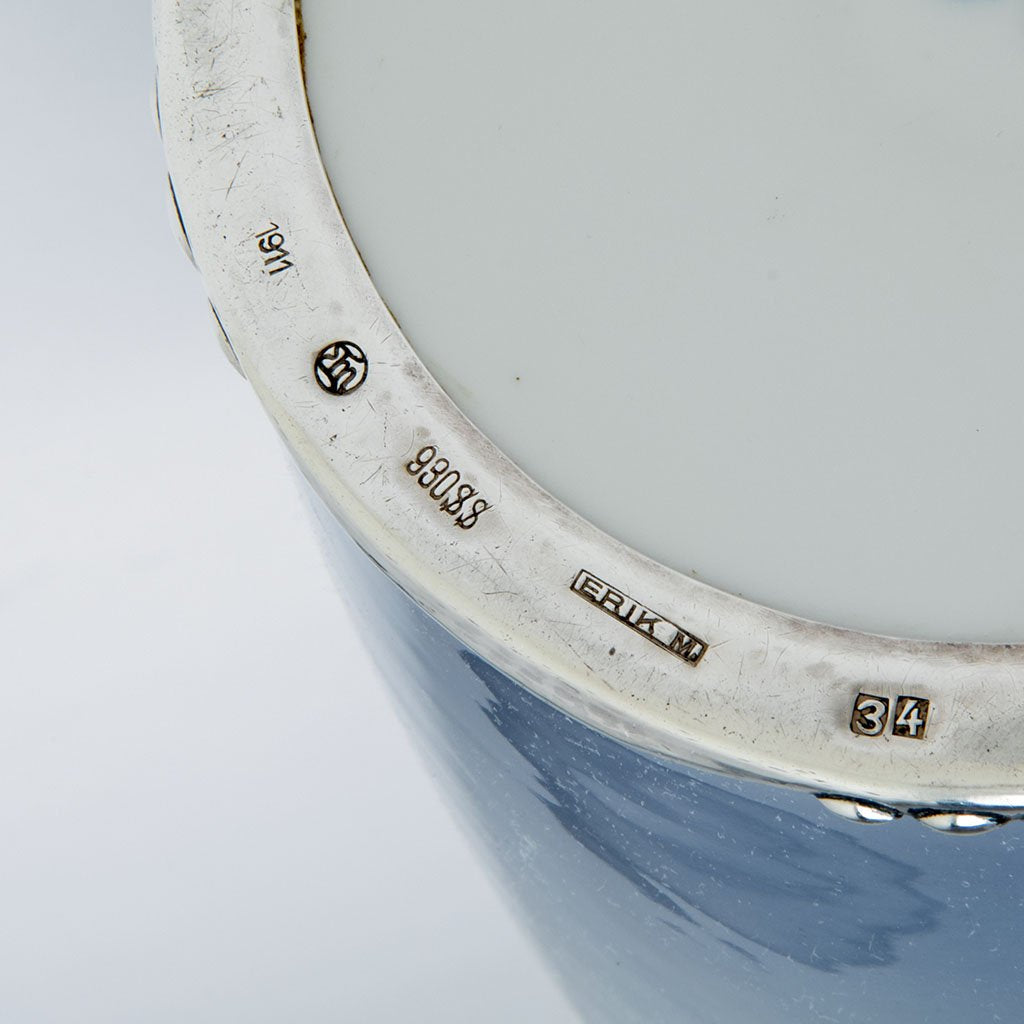 Silver marks on Erik Magnussen 930 Silver Bing and Groendahl Lamp, Copenhagen, Denmark, 1911