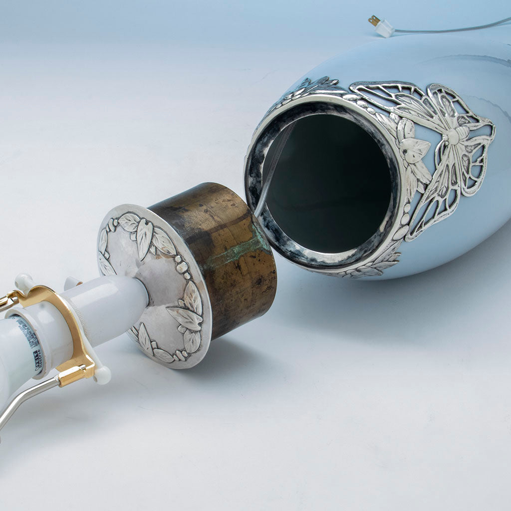 Parts to Erik Magnussen 930 Silver Mounted Bing and Groendahl Lamp, Copenhagen, Denmark, 1911