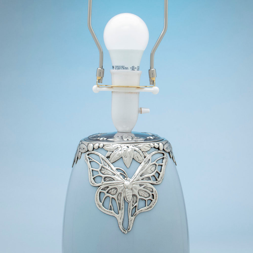 Detail of Erik Magnussen 930 Silver Mounted Bing and Groendahl Lamp, Copenhagen, Denmark, 1911