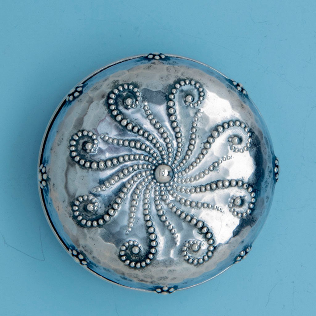 Whiting Antique Sterling Silver Nautical Design Round Box, New York, c. 1883