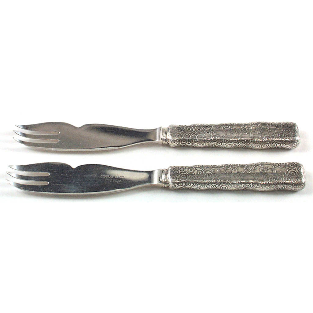 Tiffany & Co Antique Sterling Silver Lap-Over-Edge Melon Fork Knives - c.1880's, Set of 12