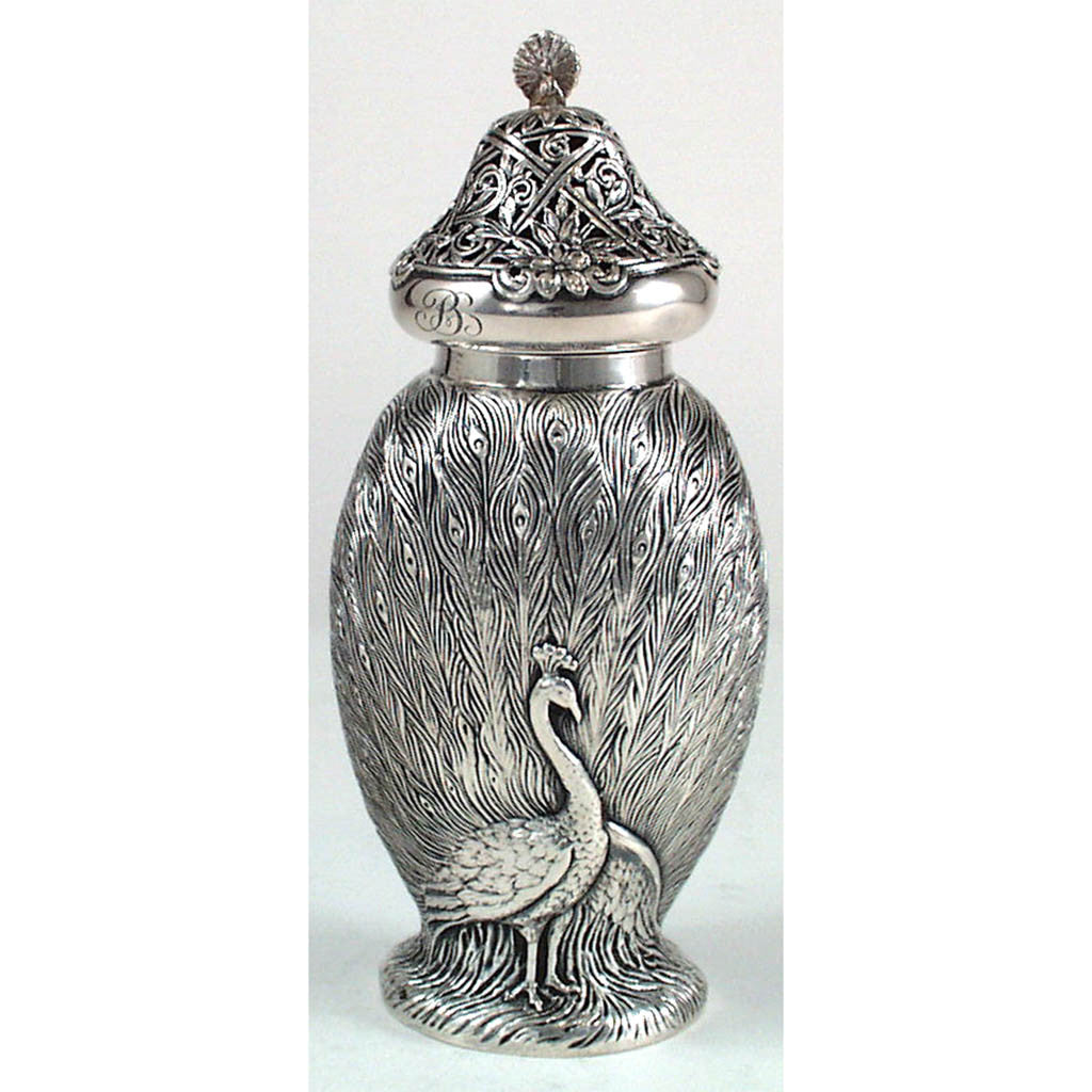 Durgin/ Gorham Sterling Peacock Muffineer, c. 1928