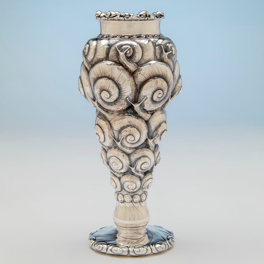 Side detail of Tiffany &amp; Co - The &quot;Snail Vase&quot;, 1893 Columbian Exhibition Sterling Silver Vase, designed by John T. Curran, c. 1893