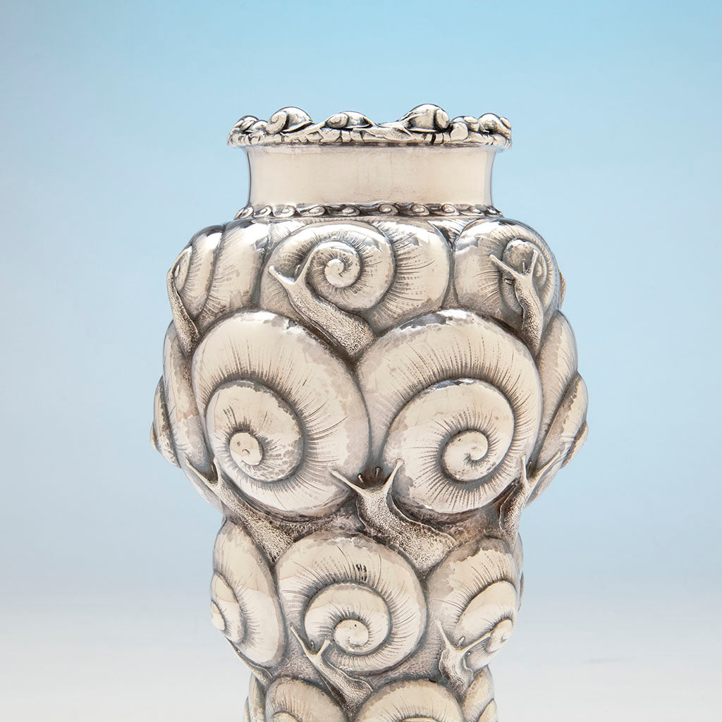 Large snails on Tiffany &amp; Co - The &quot;Snail Vase&quot;, 1893 Columbian Exhibition Sterling Silver Vase, designed by John T. Curran, c. 1893
