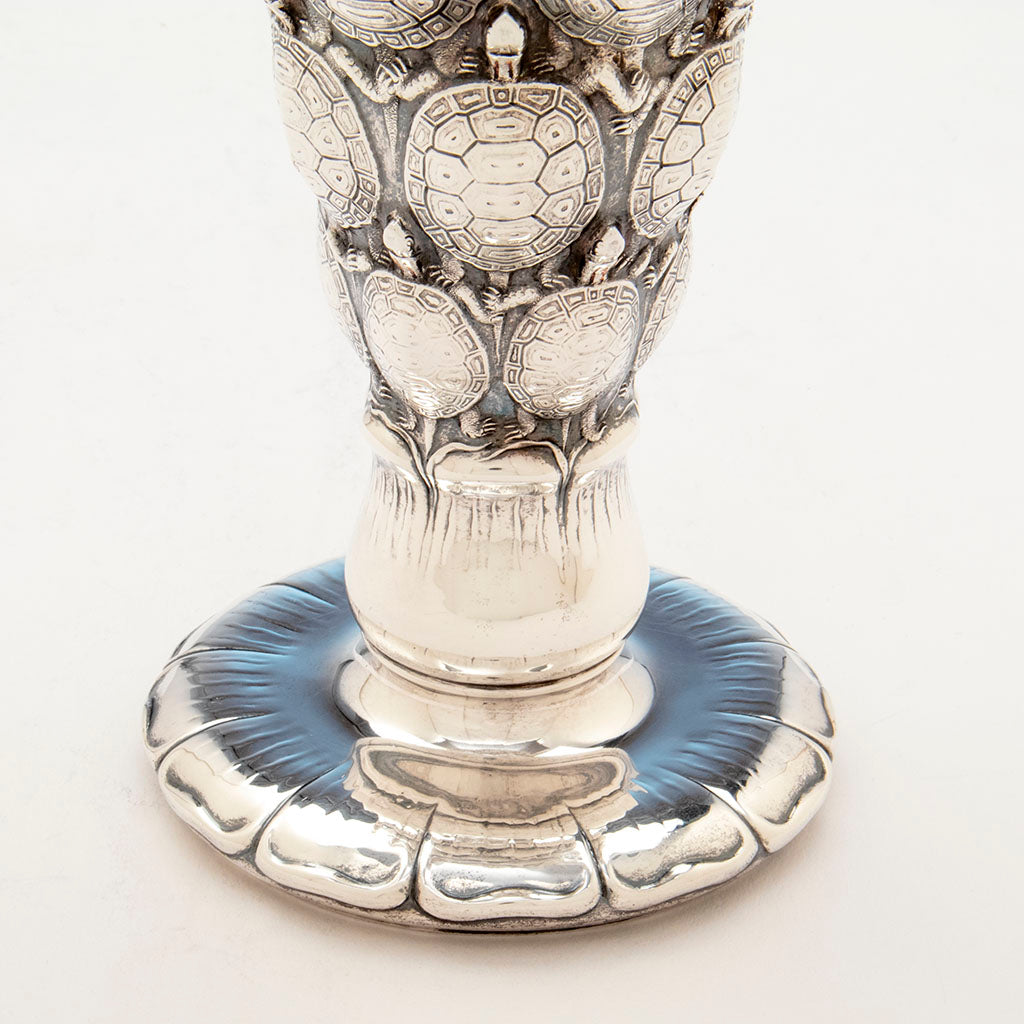Foot detail Tiffany &amp; Co: The &quot;Terrapin Vase&quot;, 1893 Columbian Exhibition Mixed Metal Sterling Silver Vase, designed by John T. Curran, c. 1893