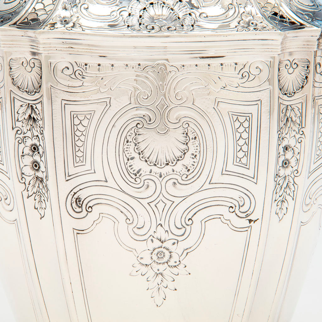 Side view of Tiffany and Co. Antique Sterling Silver Pitcher, NYC, NY, c. 1910