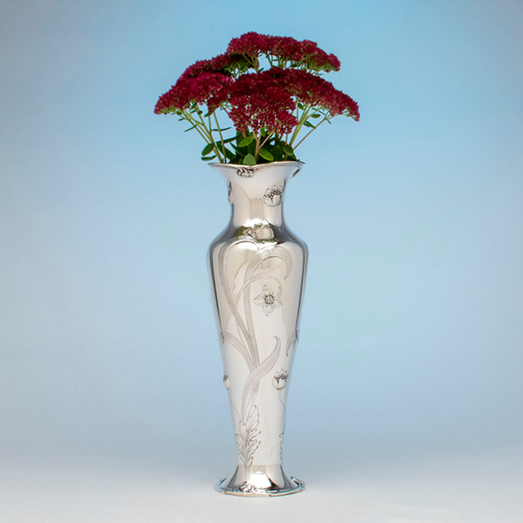 Gorham Antique Sterling Silver Art Nouveau Vase, Providence, RI, 1905