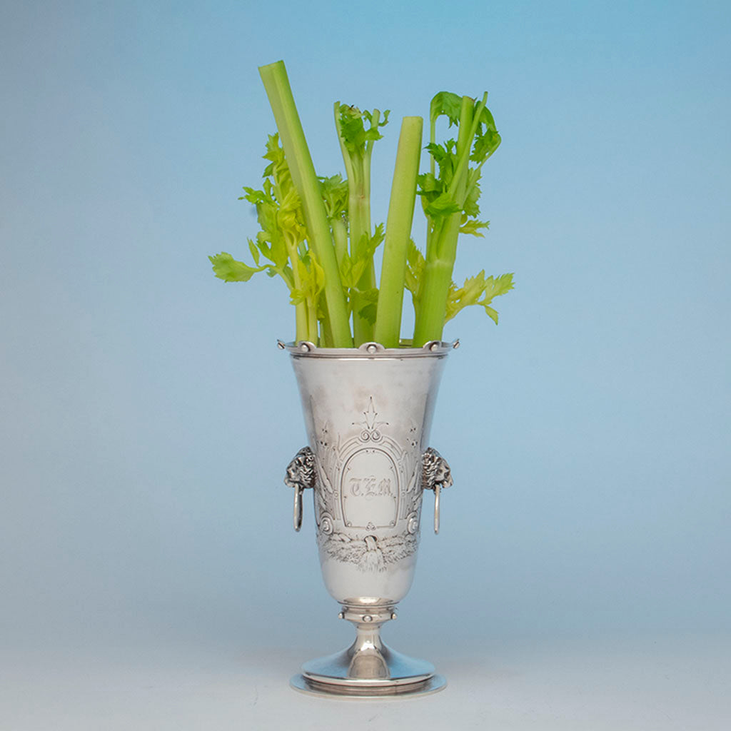 Gorham Antique Coin Silver Figural Celery Vase, Providence, RI, c. 1860s