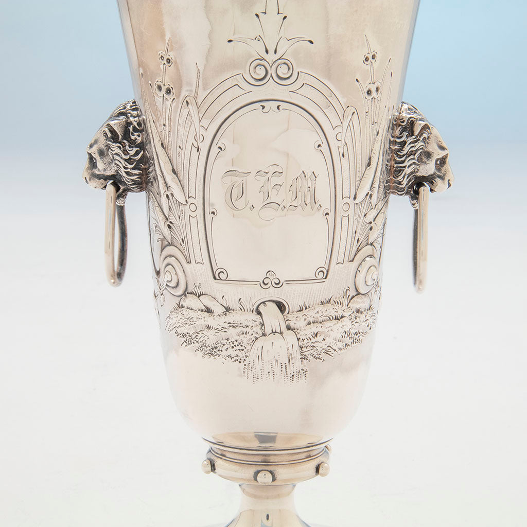 Monogram on Gorham Antique Coin Silver Figural Celery Vase, Providence, RI, c. 1860s