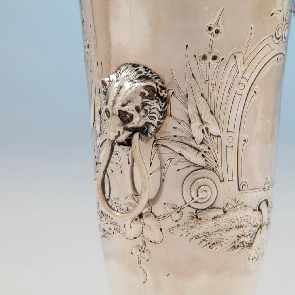 Detail of Gorham Antique Coin Silver Figural Celery Vase, Providence, RI, c. 1860s