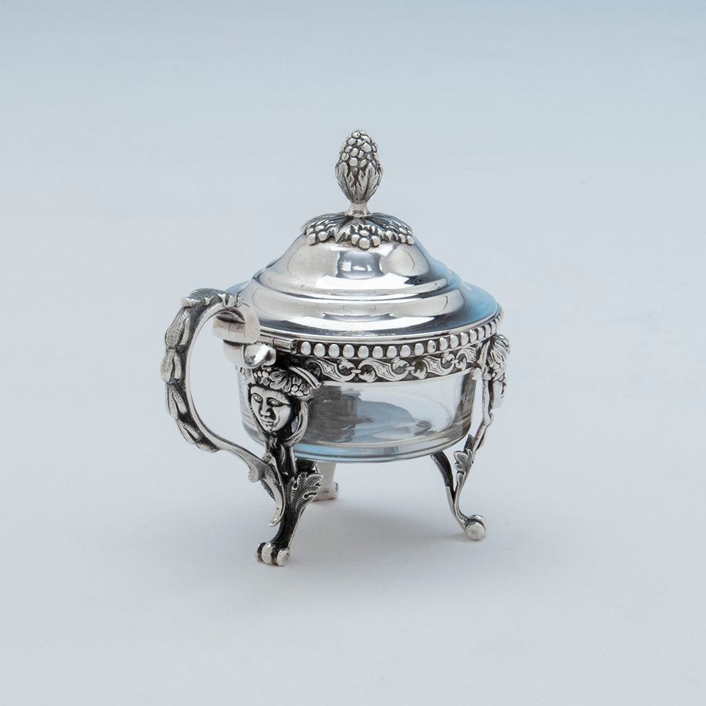 Handle to Baldwin and Co. Antique Coin Silver Mustard Pot, Newark, NJ, 1845-55