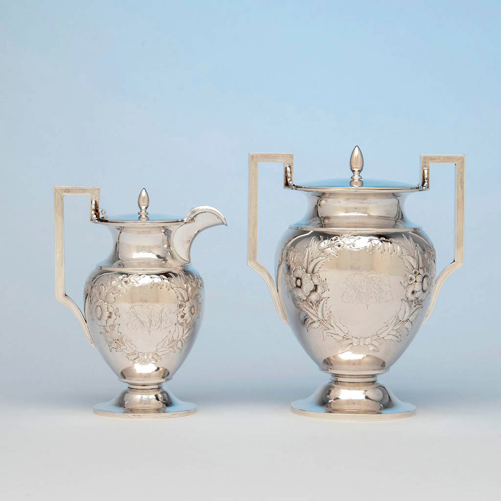 George Sharp Antique Sterling Silver Creamer and Sugar, Philadelphia, c. 1870