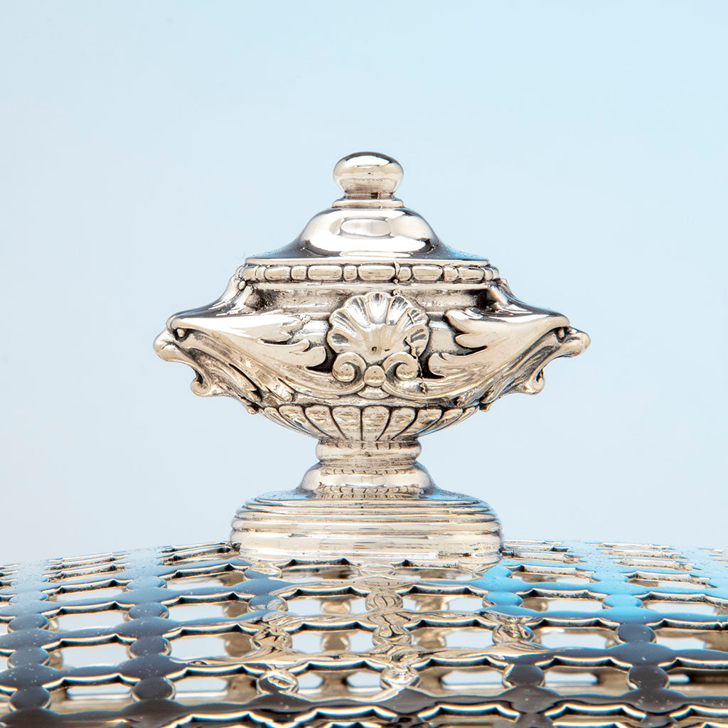 Mesh cover detail to Gorham Antique Sterling Silver Special Order Centerpiece, Providence, RI, 1918