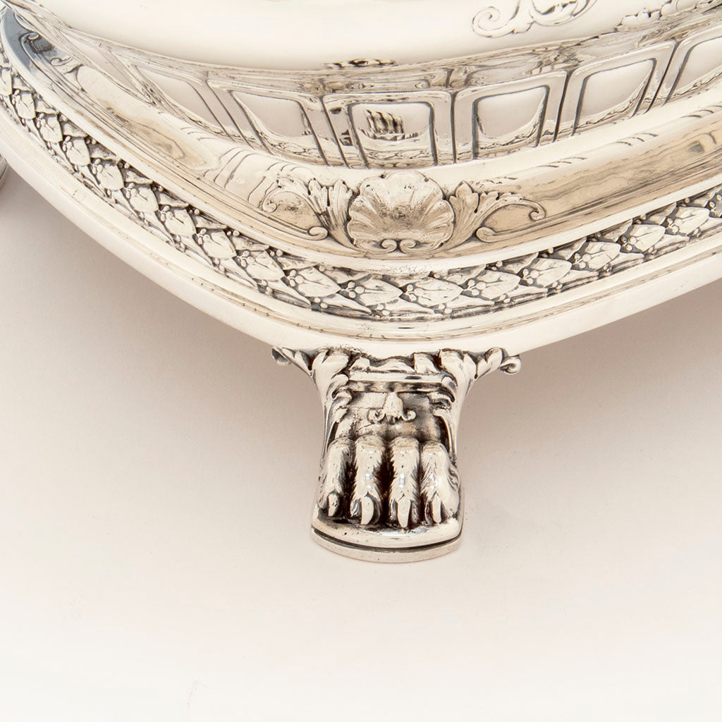 Foot detail on Gorham Antique Sterling Silver Special Order Centerpiece, Providence, RI, 1918