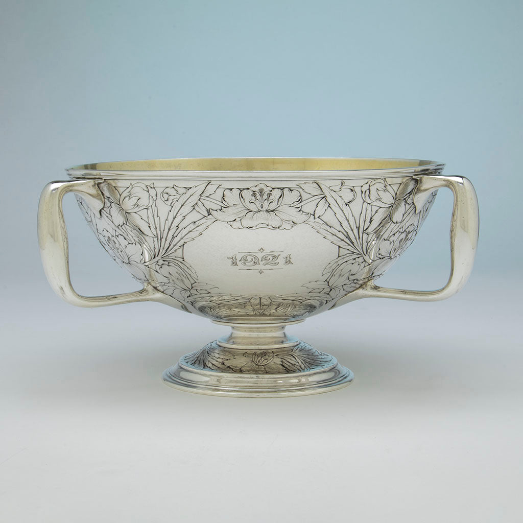 Engraved 1921 date on Gorham Antique Sterling Silver &#39;Sample&#39; Punch Bowl from the Metcalf family, Providence, RI, 1908