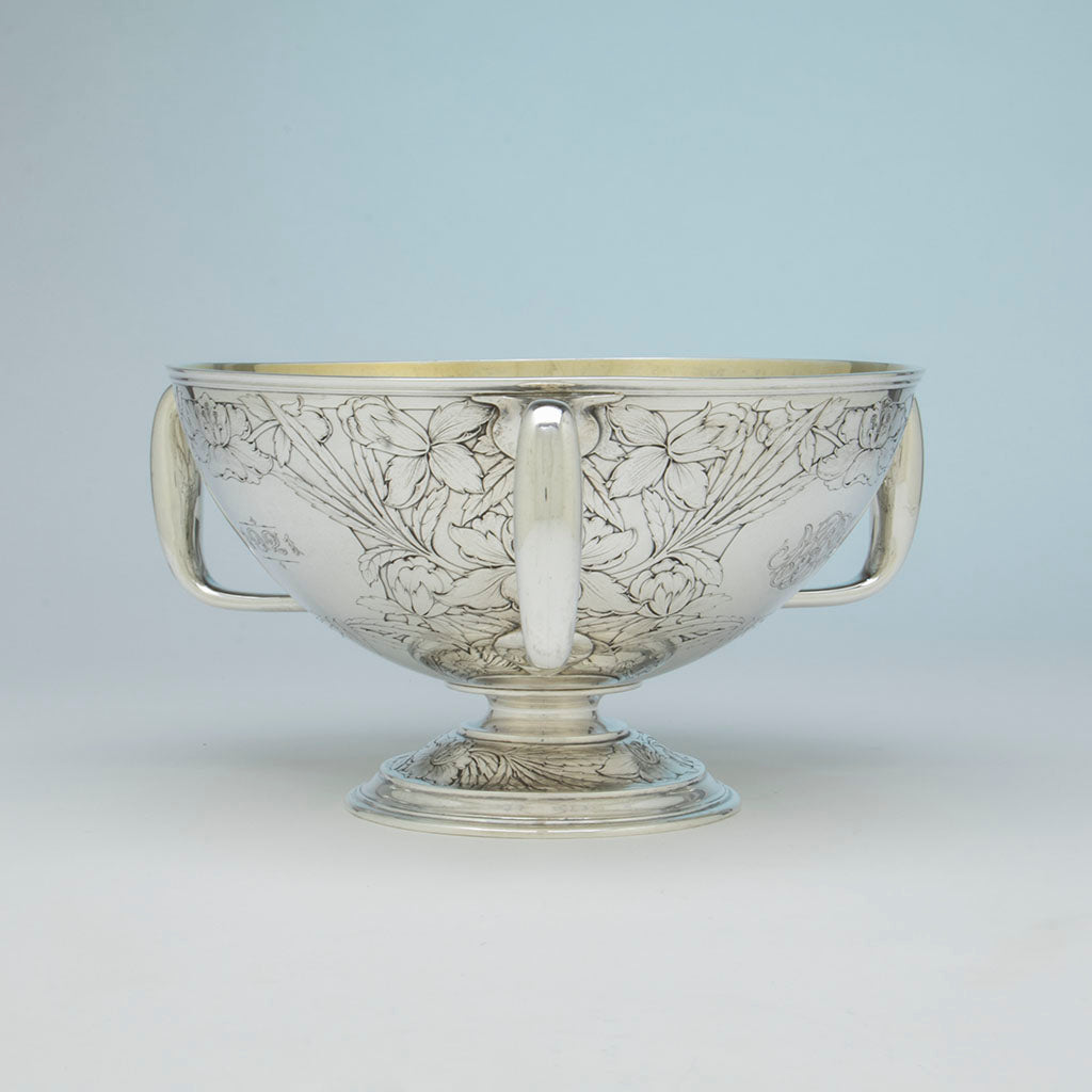 Side view of Gorham Antique Sterling Silver &#39;Sample&#39; Punch Bowl from the Metcalf family, Providence, RI, 1908